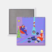 Retro Zuhause für das Weihnachtsmagnet in Feiertag Magnet (Vorderseite/Rückseite)