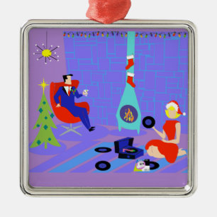 Retro Zuhause für die Weihnachtsfeier Silbernes Ornament