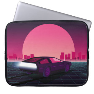 Retro-Zukunft. 80er-Jahre-Sci-Fi-Hintergrund mit S Laptopschutzhülle