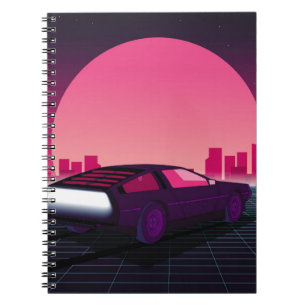 Retro-Zukunft. 80er-Jahre-Sci-Fi-Hintergrund mit S Notizblock