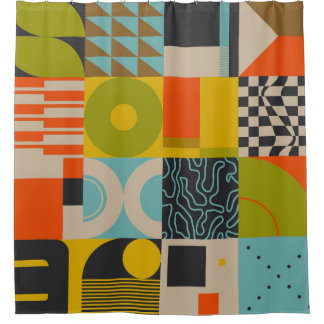 Retro Zukunft: abstrakte pastellfarbene Kunstwerke Duschvorhang