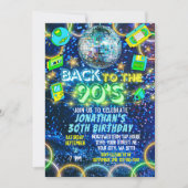 Retro Zurück zu 90er blauer grüner Neon Glow Gebur Einladung (Vorderseite)