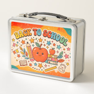 Retro. Zurück zur Schule. Süß. Bunt. Metall Brotdose