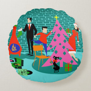 Retro Zutat das Weihnachtsbaum-runde Kissen