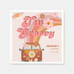 Retro zwei Groovy Daisy Blume Geburtstagsparty Serviette