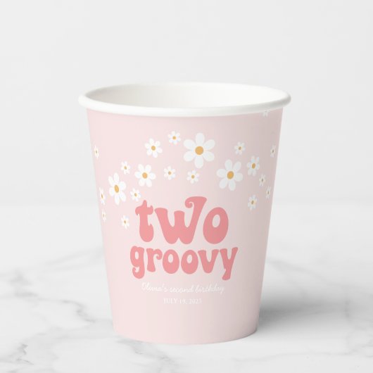 Retro zwei groovy Gänseblümchen Boho 2. Geburtstag Pappbecher (Vorderseite)