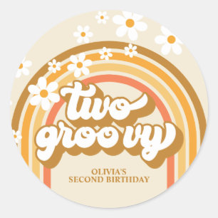 Retro Zwei GroovY Regenbogen Braun Orange Geburtst Runder Aufkleber
