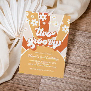 Retro Zwei Groovy Sonnenschein Gänseblümchen Boho Einladung