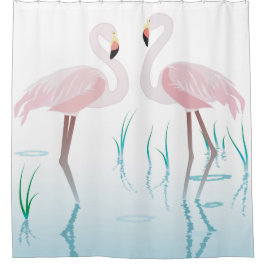 Retro Zwei rosa Flamingos in einem Teich Duschvorhang