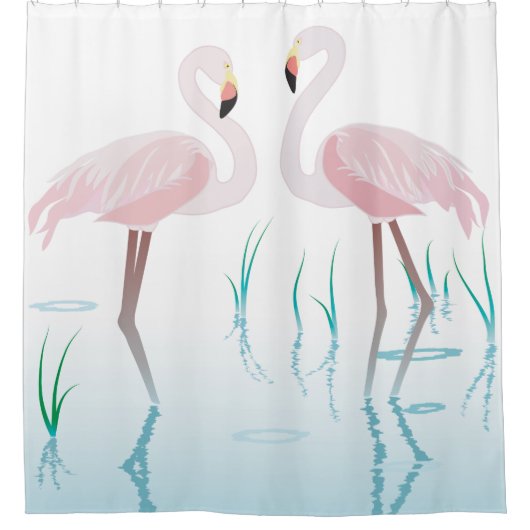Retro Zwei rosa Flamingos in einem Teich Duschvorhang (Vorderseite)