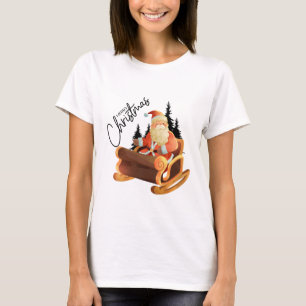 Retro zwinkerndes Weihnachtsmann in Schlitten-Kuns T-Shirt