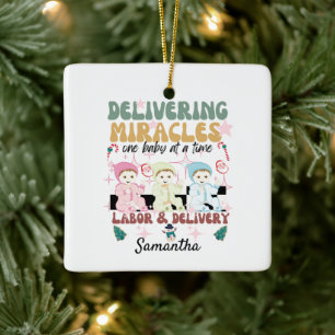 Retroarbeit und Krankenschwester Weihnachten Keramikornament
