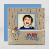 Retroballons Junge Foto Geburtstagseinladungen Einladung (Vorne/Hinten)