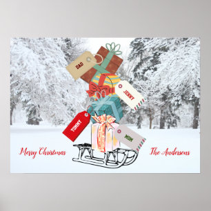 Retrobaum Winter Vintag Familie Frohe Weihnachten Poster