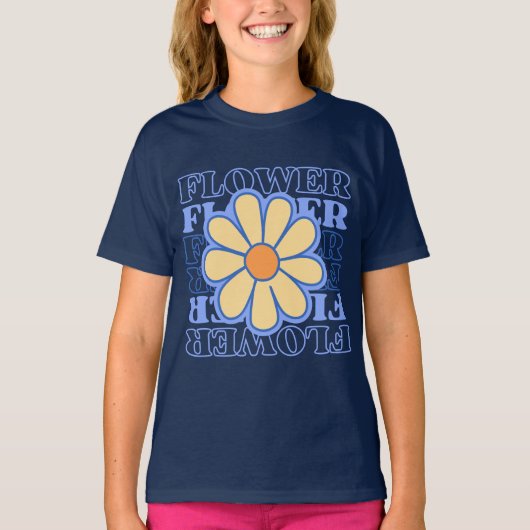 Retroblau florale Typografie Blume Liebhaber T-Shirt (Vorderseite)