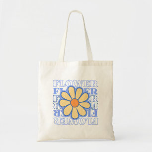 Retroblau florale Typografie Blume Liebhaber Tragetasche