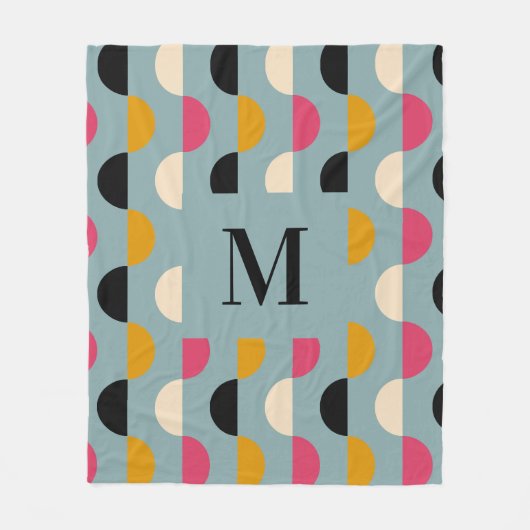 Retroblau-gelb-rosa Kreismuster Fleecedecke (Vorderseite)