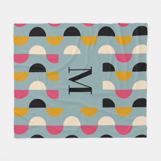 Retroblau-gelb-rosa Kreismuster Fleecedecke (Vorderseite (Horizontal))