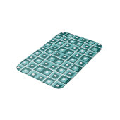 Retroblau geometrisches Quadratmuster Badematte (Schrägansicht)