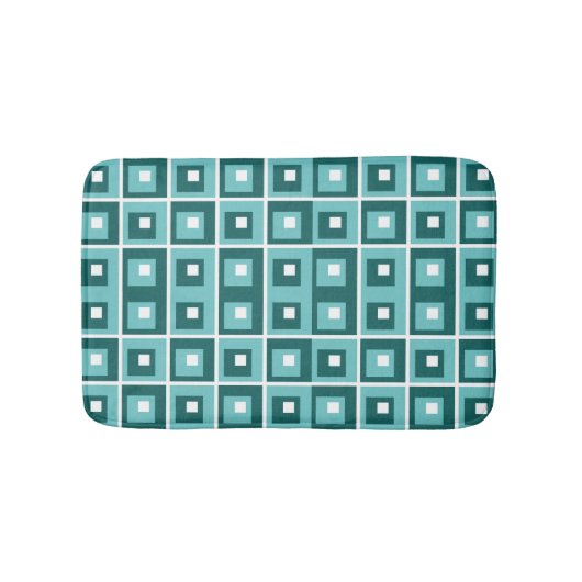 Retroblau geometrisches Quadratmuster Badematte (Vorderseite)
