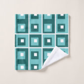 Retroblau geometrisches Quadratmuster Badhandtuch Set (Waschlappen)