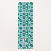 Retroblau geometrisches Quadratmuster Monogramm Yogamatte (Vorderseite)