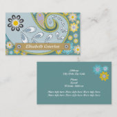 Retroblau, Olivgrün, Paisley, Blumenmotiv Visitenkarte (Vorne/Hinten)