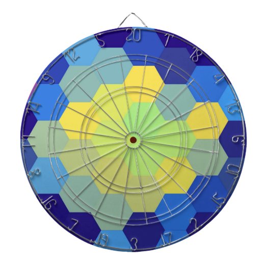 Retroblau und gelb als Hexagon Dartscheibe (vorne)