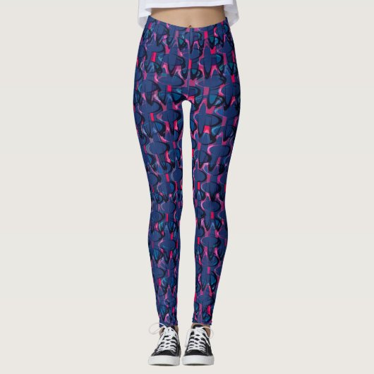 Retroblau und rosa Muster Leggings (Vorderseite)
