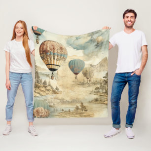 Retroblaue Ballon Antique Reiseland Fleecedecke