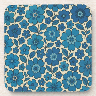 Retroblaue Blumen-Korkuntersetzer-Set aus 6 Teilen Getränkeuntersetzer