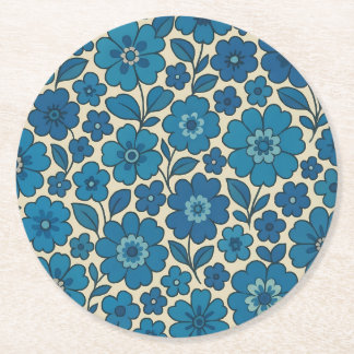 Retroblaue Blumen-Papieruntersetzer – Mehr Formen Runder Pappuntersetzer