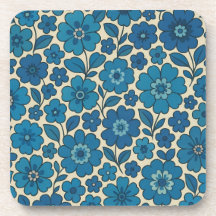 Retroblaue Blumen-Untersetzer aus Kunststoff mit K