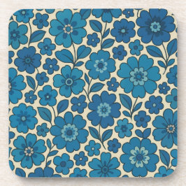 Retroblaue Blumen-Untersetzer aus Kunststoff mit K Getränkeuntersetzer