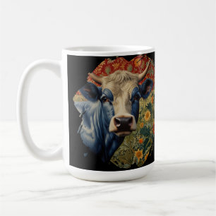Retroblaue Kuh im Sonnenblumengarten Kaffeetasse