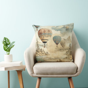 Retroblauer Luftballon Antike Reiseland Kissen