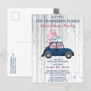 Retroblaues Auto Rosa Weihnachtsbaum Weihnachtsfei Postkarte