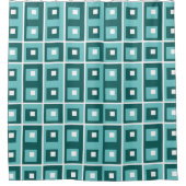 Retroblaues geometrisches Quadratmuster Duschvorhang (Vorderseite)