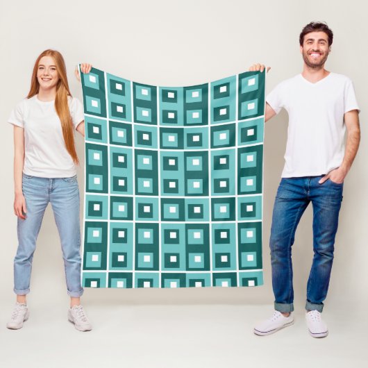 Retroblaues geometrisches Quadratmuster Fleecedecke (Beispiel)