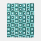 Retroblaues geometrisches Quadratmuster Fleecedecke (Vorderseite)