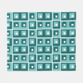 Retroblaues geometrisches Quadratmuster Fleecedecke (Vorderseite (Horizontal))