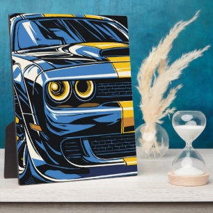 Retroblaues Muscle-Car-Front-Pop-Art-Illustration Fotoplatte