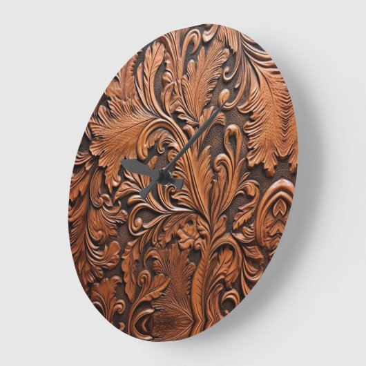 Retrobraun gearbeitete Lederwanduhr. Große Wanduhr (Winkel)