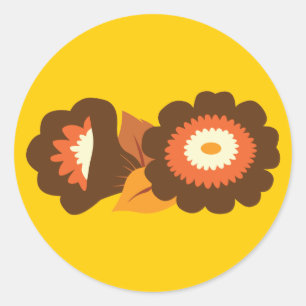 Retrobraune Blumen Runder Aufkleber