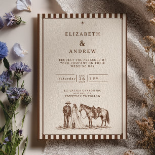 Retrobraune gestreifte Western-Hochzeit Einladung