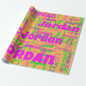 Retrofarben Wiederholungsname Orange Hot Pink Gree Geschenkpapier (Ungerollt)