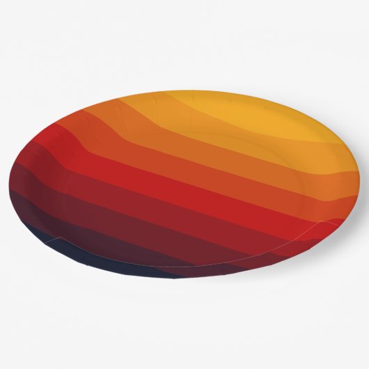 Retrofarbener Regenbogen Pappteller (Schrägansicht)