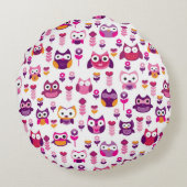 Retrofarbenfrohe Uhvogelmuster Rundes Kissen (Rückseite)