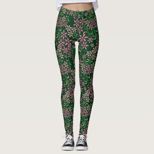 Retrofloral Green Leggings (Vorderseite)