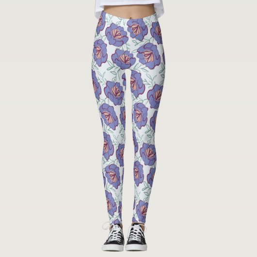 Retrofloral über das gesamte Muster Leggings (Vorderseite)